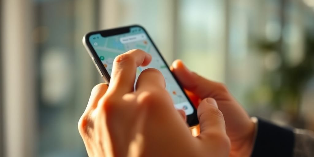 Close-up of a hand touching a smartphone screen.